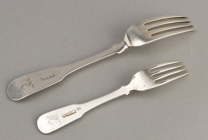 Scottish Georgian Silver Forks (Table & Preserve) - Kay Family Crest, Griffin Key