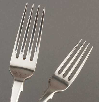 Scottish Georgian Silver Forks (Table & Preserve) - Kay Family Crest, Griffin Key