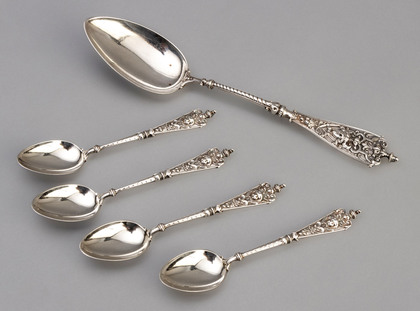 Daniel Vollgold & Son Silver Teaspoons (Set of 4) & Tablespoon - Berlin Court Goldsmith, Prussian Royal Family