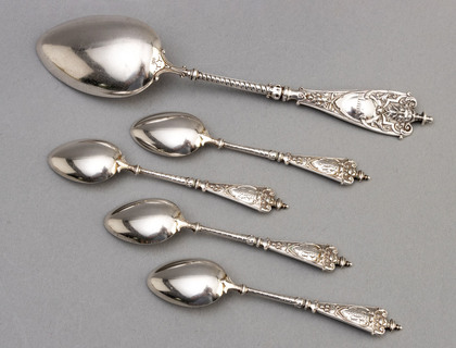 Daniel Vollgold & Son Silver Teaspoons (Set of 4) & Tablespoon - Berlin Court Goldsmith, Prussian Royal Family