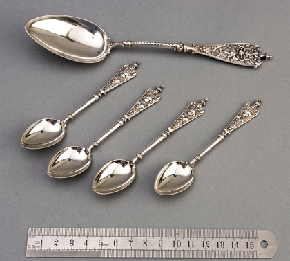 Daniel Vollgold & Son Silver Teaspoons (Set of 4) & Tablespoon - Berlin Court Goldsmith, Prussian Royal Family