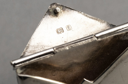 Rare Antique Silver Envelope Stamp Case - Mounted on Stand for Desk