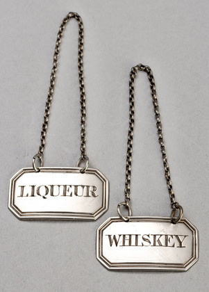 Victorian Silver Boudoir Labels (Pair) - Whiskey, Liqueur