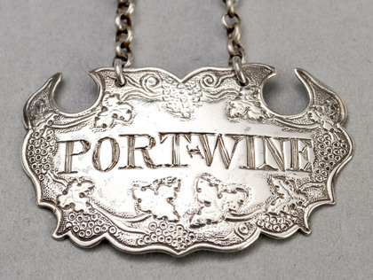 Late Georgian Flat Chased Escutcheon Wine Label PORT-WINE - Rawlings & Summers, Replica of Louis Hamon